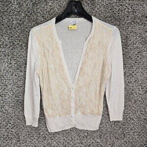 Cache Cardigan Womens Small Cream Silk Wool Blend‎ Lightweight Casual Ladies